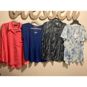 Lot of 4 Womens Blouses XL Apt 9 Daniel Rainn Halston Rose Olive Blue Coral